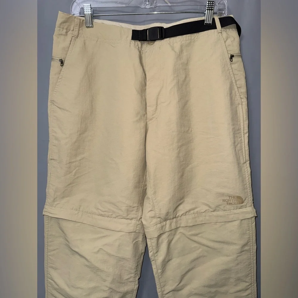 The North Face Adult Mens Convertible Pant Shorts 34 Tan Khaki Belted Outdoor